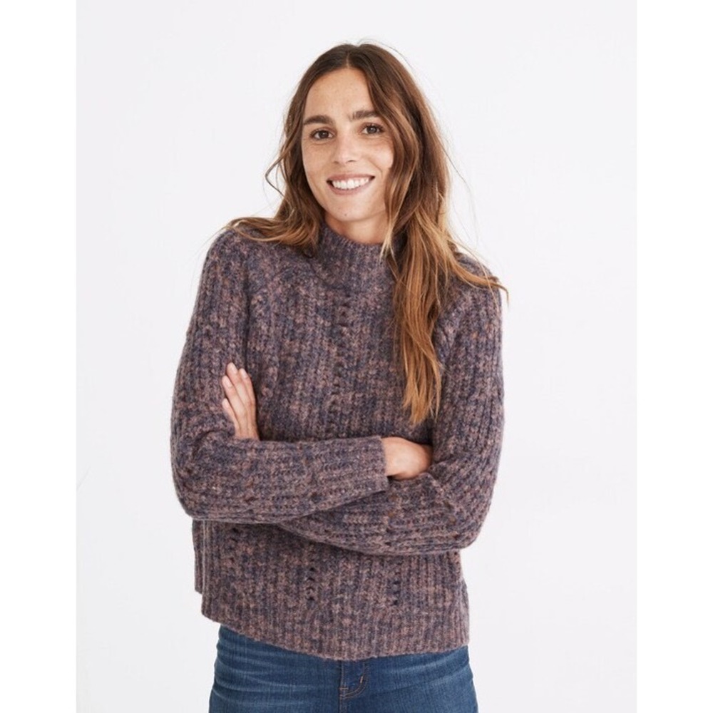 Madewell NWT Pointelle Mockneck Pullover Sweater Size XS Purple Wool Blend‎ Knit